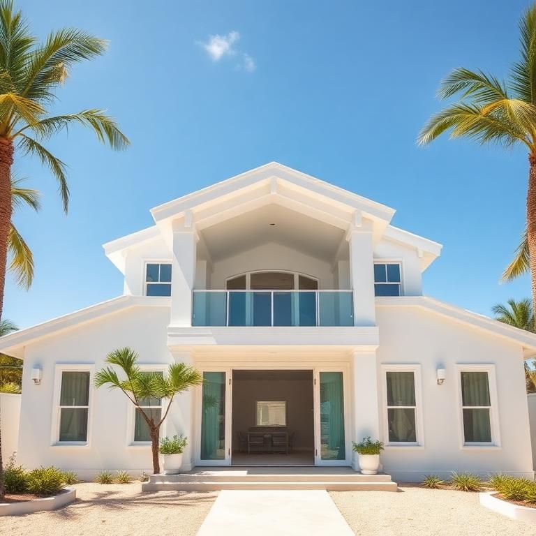 Coastal open house with palm trees